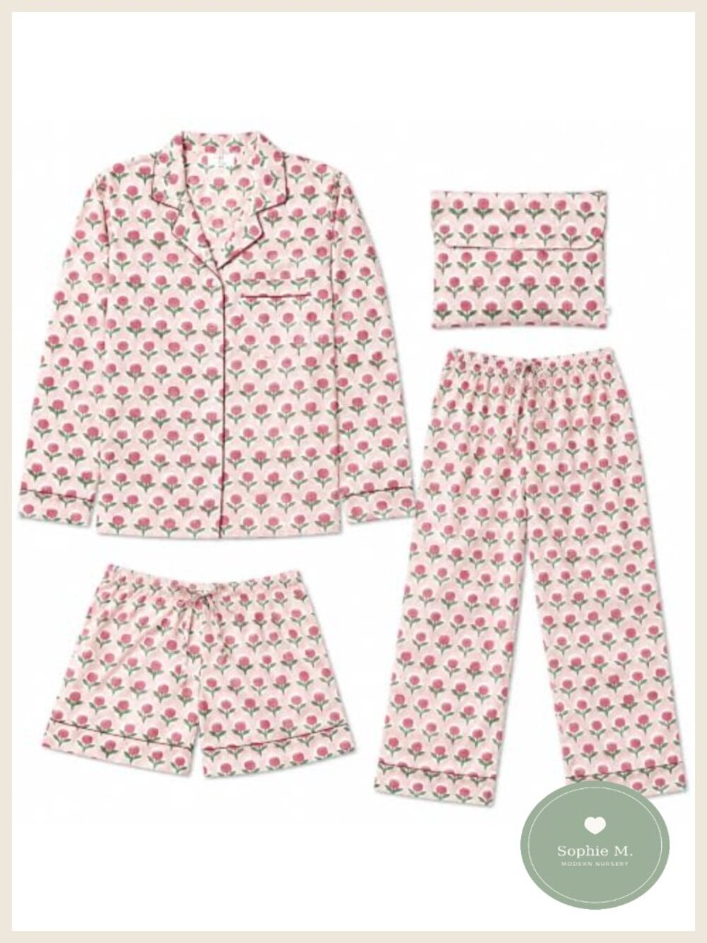 Cotton Pajama Set 4 Piece Button Down Lounge Wear Women Sleepwear Vacation